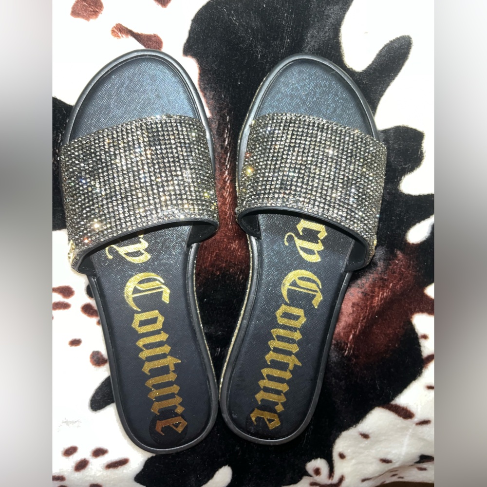 ✨BRAND NEW JUICY COUTURE✨ Black and Gold Bedazzled Women's Slides size 9 - Picture 5 of 6